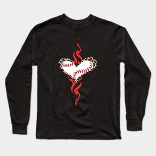 Baseball Leopard Heart Distressed Vintage Baseball Lovers Long Sleeve T-Shirt